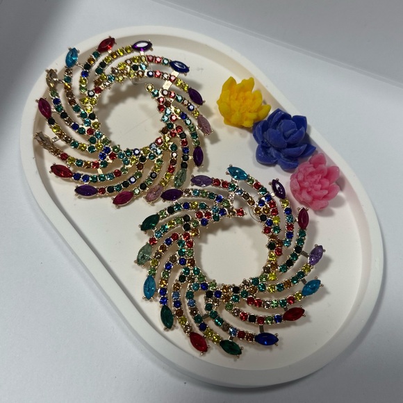 Multicolor Sun Flower Crystal Hoop Party Earrings - Picture 2 of 5